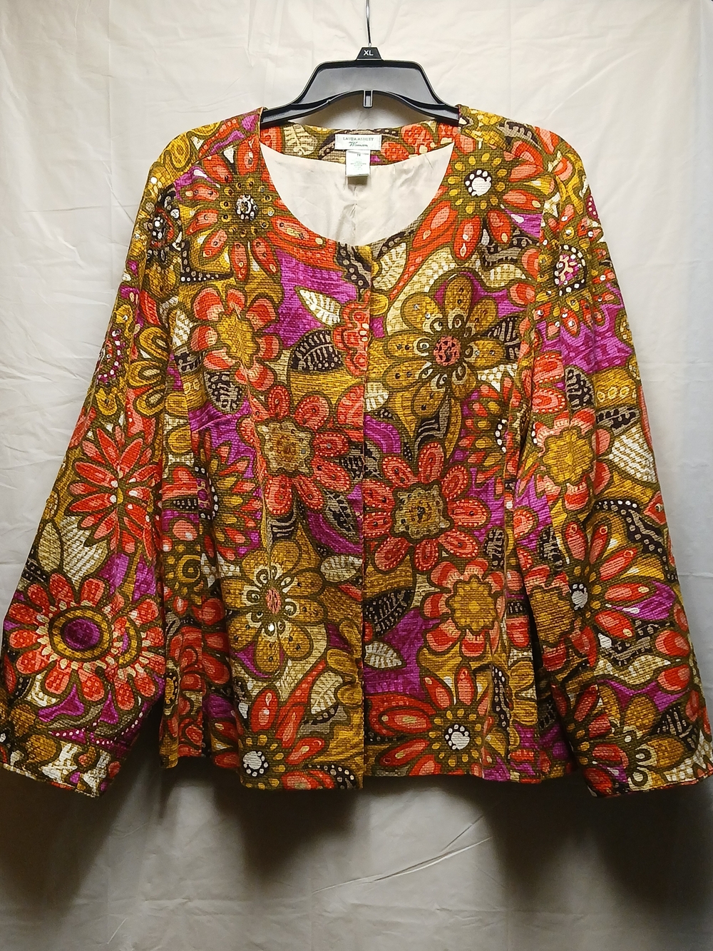 Laura Ashley Floral Sequined Button-Front Women’s Multicolor Lined Blazer